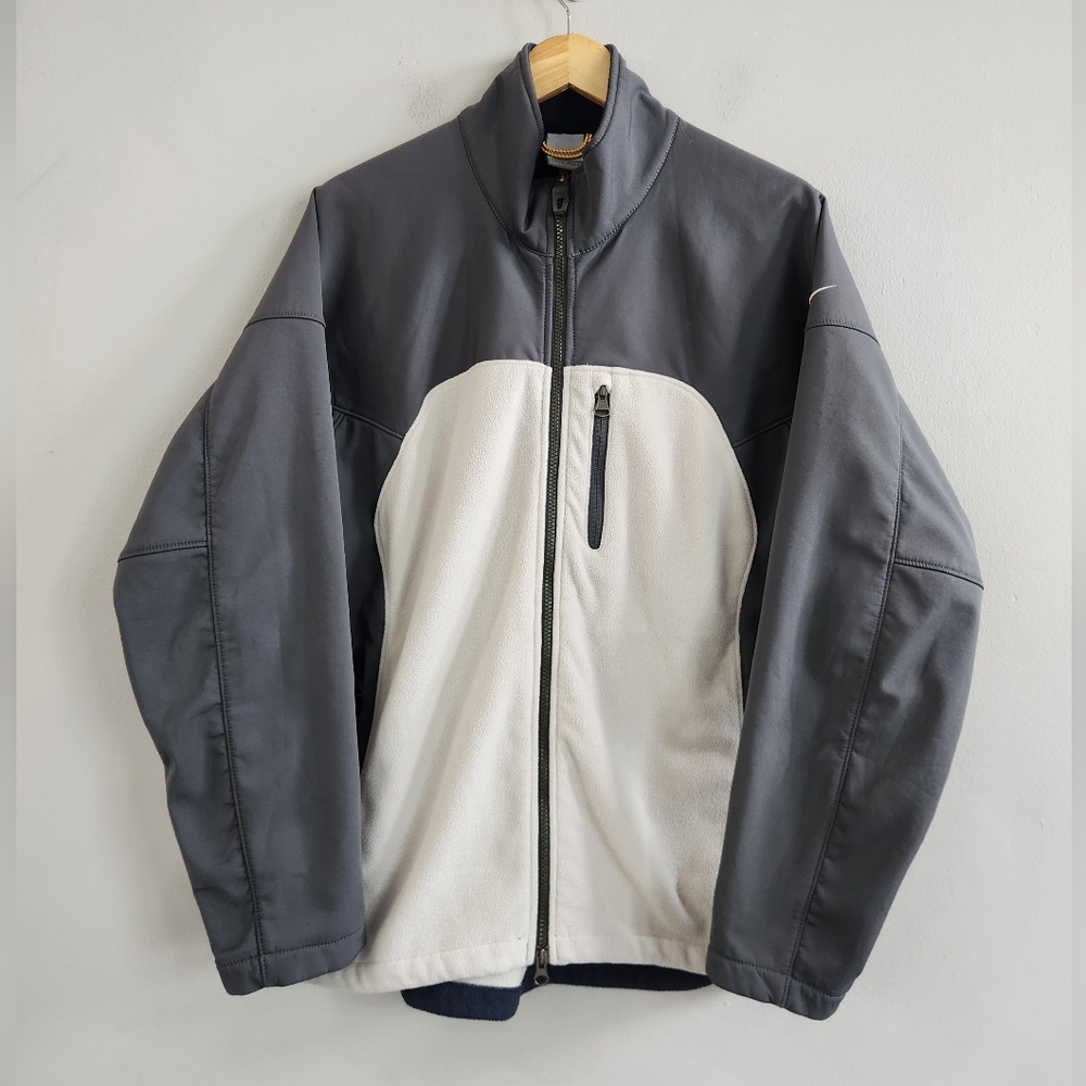 Nike Jacket Gray Fleece Full Zip Long Sleeve Pockets Y2K Softshell Men's Medium